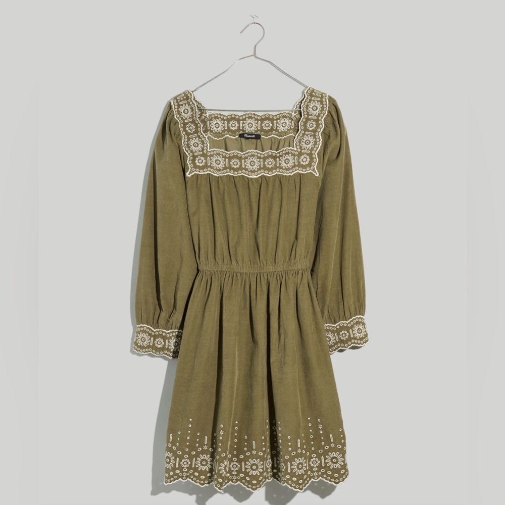 Madewell Embroidered Corduroy Square-Neck Mini Dress Size XXS